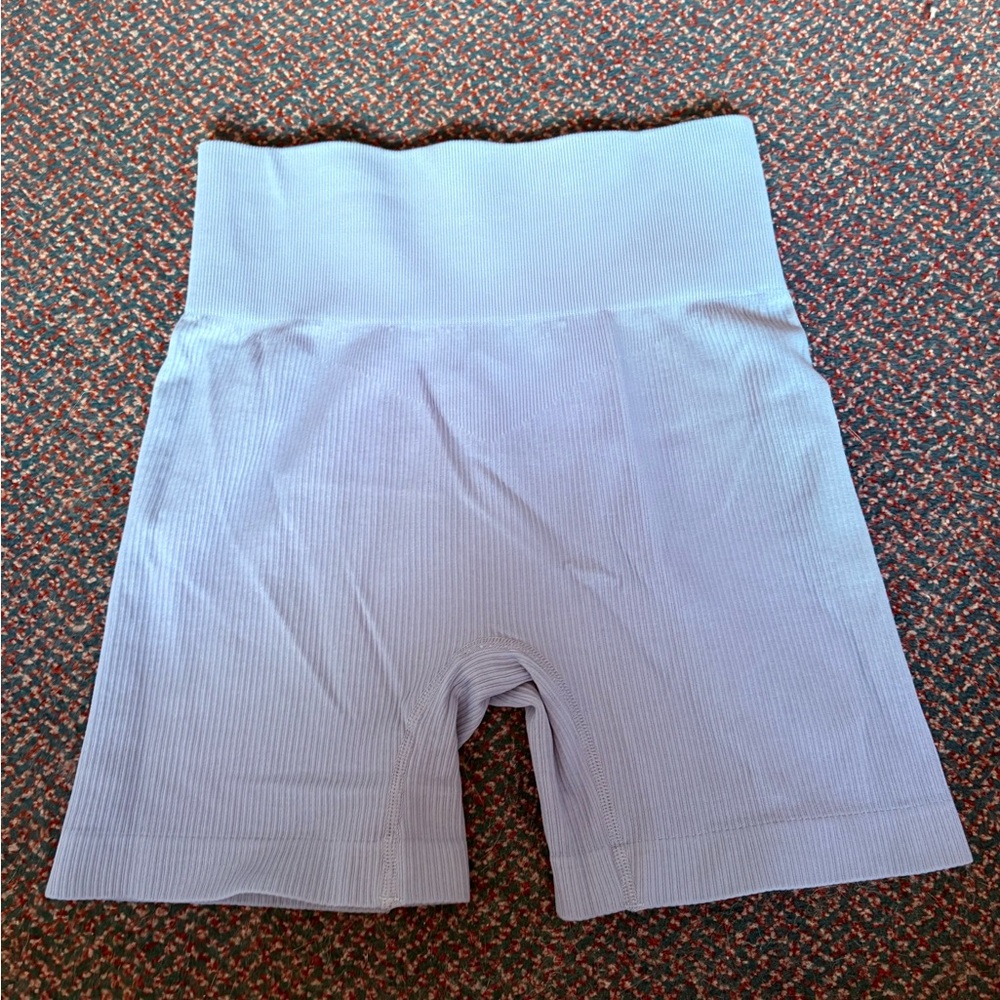 High-Waisted Ribbed blue gym shorts